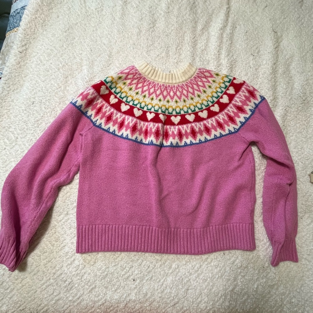Old Navy Pink Fair Isle Yoke Crewneck Sweater